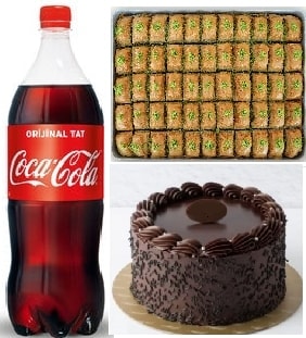 Mutluluk Paketi Klasik Yaş Pasta Fıstıklı Baklava ve Cola
